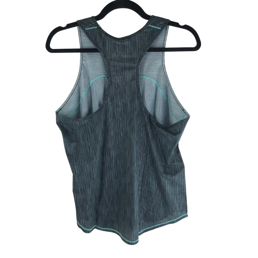 Janji Womens Helio Tech Singlet Tank Top Racerback Hi Low Sea Stripe Green L - Picture 2 of 5